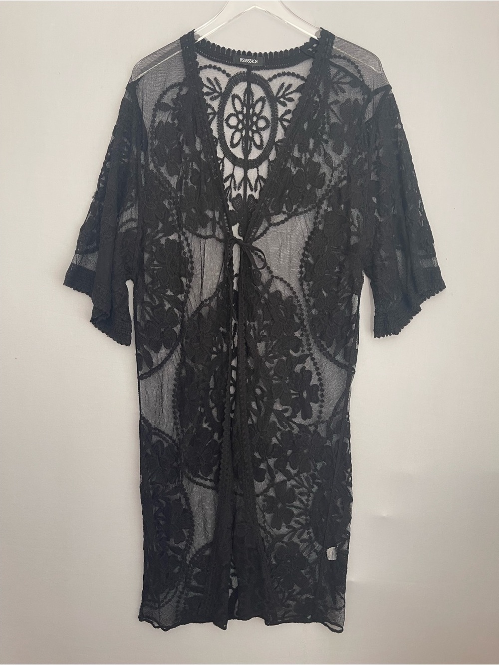 Black Lace Swim Cover Up Tie Front